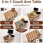 Checkered Rubber Wood Couch Arm Tray, Sofa Armrest Tray with Rotating Cup Holder & Phone Stand, Large Clip-on Sofa Side Table Furniture for Drinks & Remote, 15.36"x9.85", Gift Box - Image 6