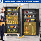 GAIOUS Metal Garage Storage Cabinet with Lock, Steel Tool Cabinet with 2 Doors and 5 Adjustable Shelves, 75” Tall Lockable File Cabinet with Wheels, Organization for Home Office Garage Gym - Black - Image 3