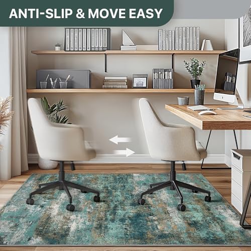 48"x72" Office Chair Mat for Hardwood Floor, Non-Slip Washable Teal Blue - Image 5