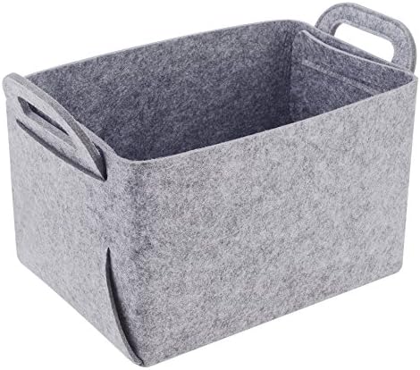 Minoisome Storage Basket Felt Storage Bin Collapsible& Convenient Box Organizer with Carry Handles for Office Bedroom Closet Babies Nursery Toys Laundry (Light grey, 15.7inch（L）×11inch（W）×10inch（H）) by Unknown