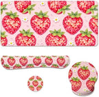 Strawberry Disco Desk Mat Set Fruit Pink Checkered Cute Large Mouse Pad with Wrist Rest 4in1 Desk Mat for Desktop Ergonomic Computer Desk Arm Wrist Anti-Slip Computer Mouse Pad Home Office Gaming by Unknown