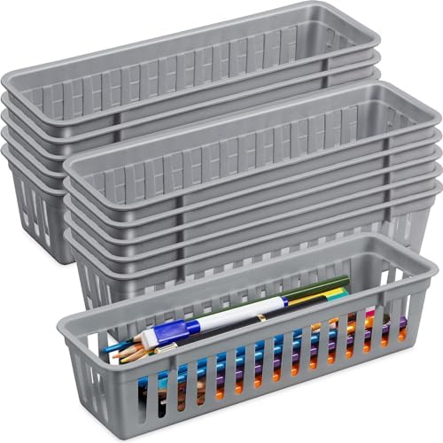 Domensi 24 Pack Slim Plastic Storage Basket Tray Organizer, Gray by Domensi