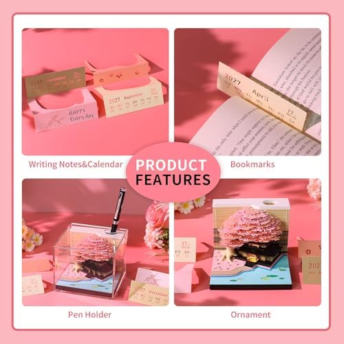 3D Calendar 2027,3D Desk Calendar Memo Pad 2027,3D Art Calendar Memo Pad 2027,Time Piece calendars 2027,3D Paper Art Notepad,Four Seasons Tree Desktop Decoration,New Year,Christmas Gift (Four Seasons Tree（Pink）) - Image 4