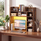 LDAILY Desktop Bookshelf with LED Lights, 35.5’’ Wooden Desk Shelf with 8 Cubes & 3 Adjustable Storage Shelves, 5-Tier Desk Hutch for Dorm College Office Computer Monitor Up to 25’’(Rustic Brown) - Image 2