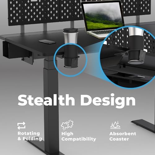DEZCTOP Desk Cup Holder Under Table Rotation Anti-Spill Swivel Drink Holder Table Edge Cup Holder with Absorbent Cup Pad Water Bottle Stand for PC Gaming Office Desk Fit Most Beverage Cup Sizes, Black - Image 2