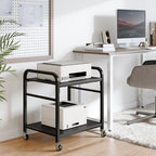 niffgaff 2 Tier Under Desk Printer Stand with Storage, 22" Rolling Printer Cart with Lockable Wheels, Height Adjustable Shelf for Home Office, Black - Image 6