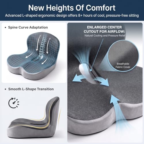 CHANCEE X-Large Ergonomic Seat Cushion with Lumbar Support (Grey) - Image 5