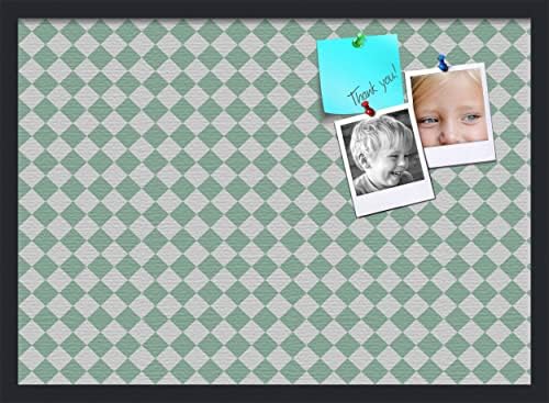 PinPix 28x20 inch Cork Bulletin Board. This Decorative Framed Pin Board Comes with Diamond Pattern in Green and White Design and Satin Black. Ideal for Home, Office Decor or School (PinPix-330) by PinPixBulletinBoards