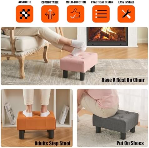 BRIAN & DANY Small Foot Stool, Velvet Foot Stools with Legs, Stable Small Footstool for Living Room, Pink - Image 6