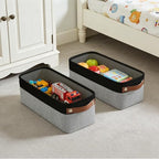 Bagnizer Small Fabric Storage Baskets, 15x6x5 inch Narrow Storage Bins 4-Pack Long Storage Basket for Organizing with Handles, Decorative Basket for Closets, Shelves, Toilet Paper, Grey - Image 2