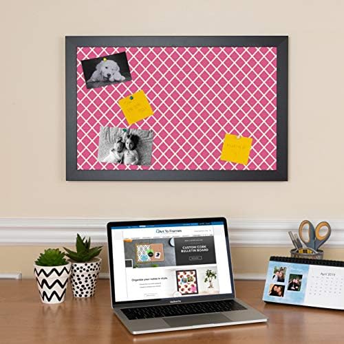 PinPix 15x12 inch Cork Bulletin Board. This Decorative Framed Pin Board Comes with Diamond Pattern in Hot Pink Design and Satin Black. Ideal for Home, Office Decor or School (PinPix-302) - Image 3