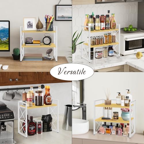 YINMIT Desktop Shelf Organizer, 2 Tier Office Shelves, Wood Desk Organizer Storage Rack and Freestanding Display Shelf for Office, Dormitory, Home (White Wood) - Image 7