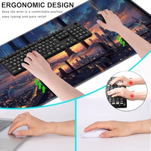 Keyboard Wrist Rest and Mouse Pad with Wrist Support Set Ergonomic Coaster,Memory Foam,Easy Typing Pain Relief,Large XL Desk Mat 31.5"x 11.8",Cat Sitting on Window - Image 6