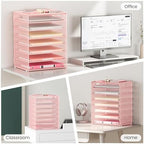 Lavatino 8-Tier Letter Tray Desk Paper Organizer, Mesh File Sorter Tray Organizer for Desk Office Supplies & Home Organization, Fits A4 Paper, Mail, Magazines and Office Accessories (Pink with Handle) - Image 7