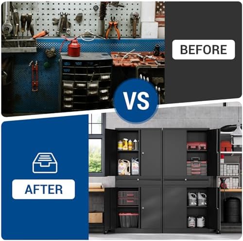 Fesbos 71" Metal Cabinet-Black Heavy Duty Storage File Cabinet Steel Tool Cabinets with Shelves, Lockable Doors and Drawers- for Garage, Pantry, Warehouse - Assembly Required - Image 3