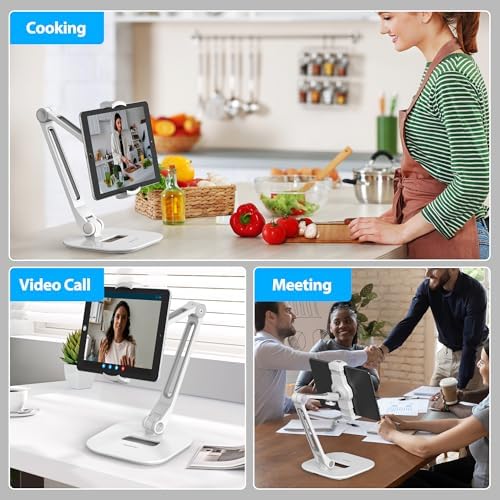 AboveTEK Multi-Angle Adjustable Tablet Stand, 360 Swivel iPad Stand Aluminum Desk Mount Fits 4'-11" Tablets White - Image 2