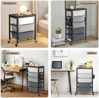 Rolling Cart with 3 Drawers, Plastic Drawer Storage Carts with Lockable Wheels & Wooden Tabletop, Metal Utility Cart Organizer, Office Bedroom Classroom Craft Organization and Storage, Dark Grey - Image 6