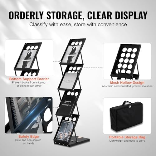 VEVOR Foldable Magazine Display Rack, 4-Tier Brochure Literature Display Stand, Portable Catalog Brochure Holder Stand with Carrying Bag for Office Trade Show Exhibitions, 4 Pockets - Image 5