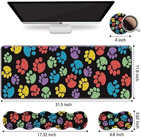 Ergonomic Keyboard Wrist Rest & Mouse Pad Wrist Rest Set,Large XXL Gaming Mousepad 31.5"x 11.8",Memory Foam,Easy Typing Pain Relief,Multifunctional Desk Mat for Office & Home,Colorful Dog Paw Print - Image 2