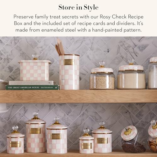 MACKENZIE-CHILDS Enamel Recipe Box, Pink-and-White Rosy Check - Image 2