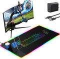Mouse Pad with Wireless Charger Foldable Phone Holder, XXL RGB Gaming Mousepad 31.5"x15.8" Large Desk Mat for Keyboard, Black Desk Pad with Dual Qi Charging Station, 11 Colors 5 Modes by miroddi
