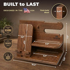 TESLYAR Wood Phone Docking Station for Men - Desk or Nightstand Organizer - Birthday Gifts for Husband or Dad - Anniversary Idea from Wife - Key Holder, Stand Wallet, Watch & Essentials (Earth Beige) - Image 5