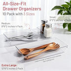 10 Pack Large Clear Drawer Organizer Trays, 3 Sizes, Non-Slip - Image 2