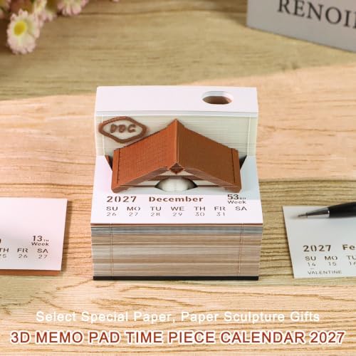 3D Time Piece Calendar 2027 Creative Desk Calendar with Pen Holder – Tear-Away Paper Art Notepad & Weekly Planner, Desktop Decoration & Christmas Gift (Funny Pet House) - Image 2