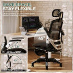 GABRYLLY Ergonomic Office Chair, High Back Home Desk Chair with Footrest,3D Headrest, Flip-Up Arms, 135° Tilt and Wide Cushion, Heavy Duty Mesh Chairs for Task Computer Gaming, Black - Image 5