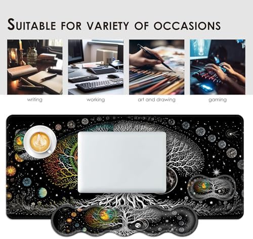 Large Keyboard Mouse Pad Set, Extended Mouse Pad+Keyboard Wrist Rest Support, Memory Foam Ergonomic Easy Typing, 4Pcs (31.5×11.8 in) Desk Pad Set for Office Home,Moon Tree of Life - Image 7