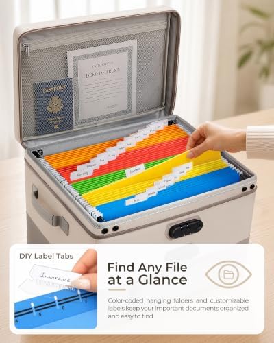 DEEGO Fireproof Document Box with 2 Locks, 10 Hanging File Folders - Image 4