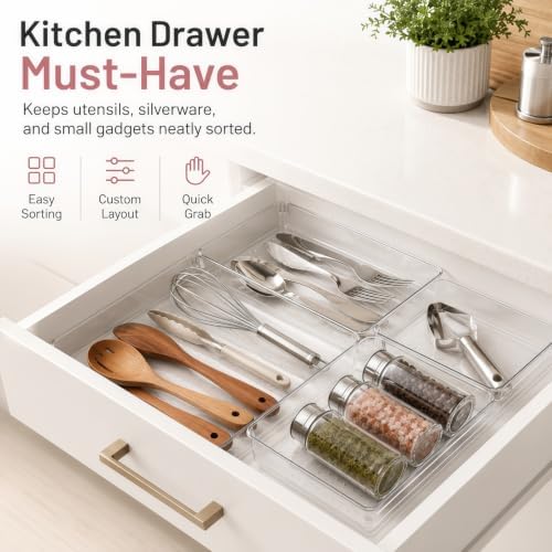12 Pack Large Clear Drawer Organizer Trays, 3 Sizes, Non-Slip - Image 7