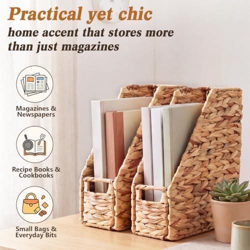 2 Pcs Handwoven Magazine File Holder 11.8'' Foldable Design - Image 3