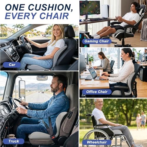 Seat Cushion for Office Chair and Car, Ergonomic Memory Foam Seat Cushion with Lumbar Support Pillow, Orthopedic Cushion for Sciatica & Back Pain, Dark Gray & Light Gray - Image 7