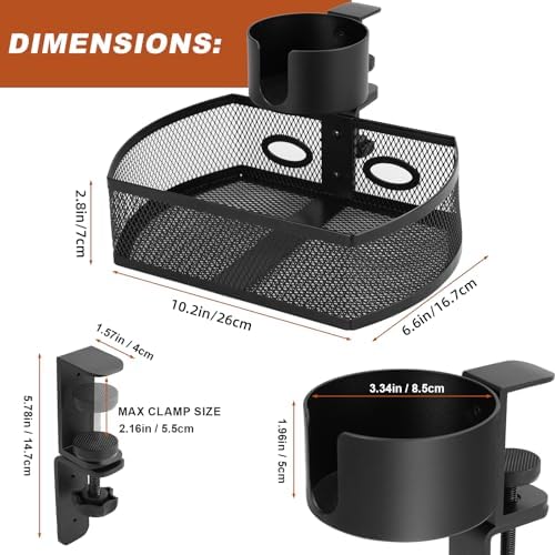 MASTLU Under Desk Organizer,Cup Holder,Table Management Tray, Swivel Pencil Drawer, Office No Drill Steel Organizers,360 Spin Hidden Storage Box with Sturdy C-Clamp,Easy Install (Black) - Image 4