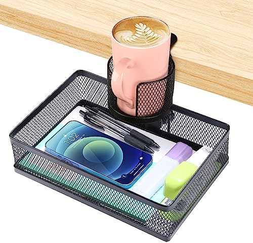 ROSYLINE Rotary Under Desk Storage Organizer with Cup Holder & Drawer Tray by ROSYLINE
