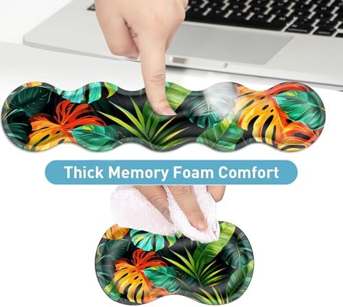 Keyboard Mouse Pad Set, Extended Gaming Mouse Pad+Ergonomics Keyboard Wrist Rest Support, Memory Foam, Easy Typing Pain Relief, 4Pcs XL Ultra Thick Desk Mat,Tropical Leaves - Image 4
