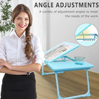 Laptop Desk for Bed Couch,Lap Desk for Laptop,Portable Laptop Stand for Desk,Small Adjustable Laptop Desk,Foldable Bed Table for Laptops and Writing, Bed Tray Table with Cup Holder(Blue) - Image 2