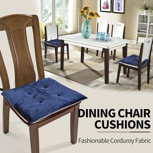 Office Stacking Chair Cushions 4 Pack, Corduroy High Density Foam Kitchen Seat Cushions with Ties, Square 17" x 17" Indoor Non-Slip Dining Chair Pads, Navy Blue，4pcs - Image 3