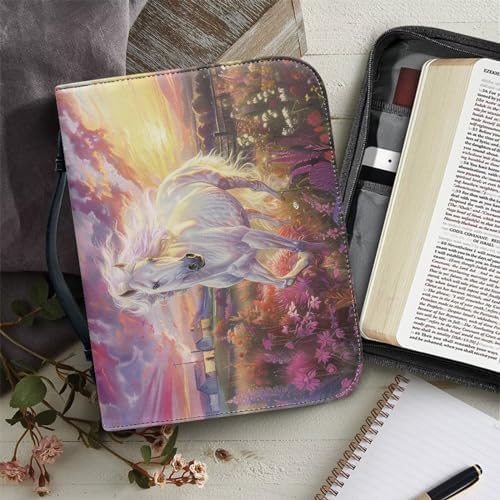 Watercolor Horse Print Bible Cover for Women Girls PU Leather Bible Case Covers Bible Bag Bible Protector with Top Handle Christian Bible Accessories, 2X-Large, BZ44GL - Image 6