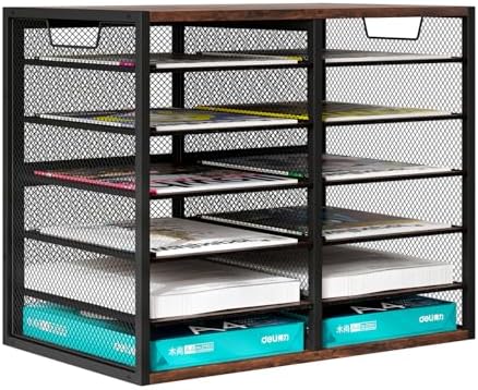 PAG Mass Mail Sorter - Adjustable Mail Holder, Countertop Literature Organizer, Student Mailbox for Classroom, Desktop Bill Paper Organizer for Office Home School, 12 Compartments, Brown by PAG-Mass