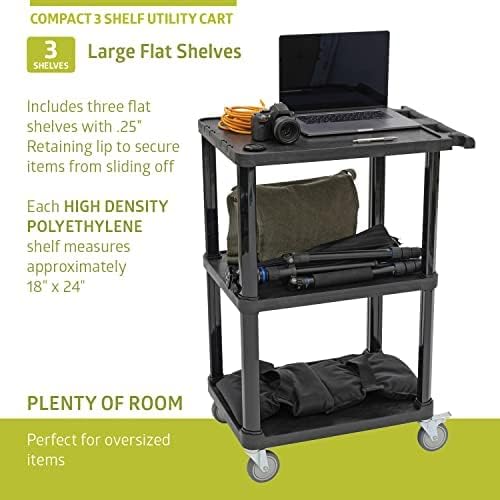 Pearington 3-Tier Compact Multi-Purpose Plastic Utility Cart with Lockable Wheels up to 300LBS, Black - Image 4