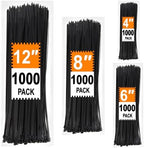 Zip Ties Assorted Sizes 4+6+8+12 inch, 4000 Pack, Black Cable Ties, UV Resistant Wire Ties for Outdoor Use, LOCKLOCK by Unknown