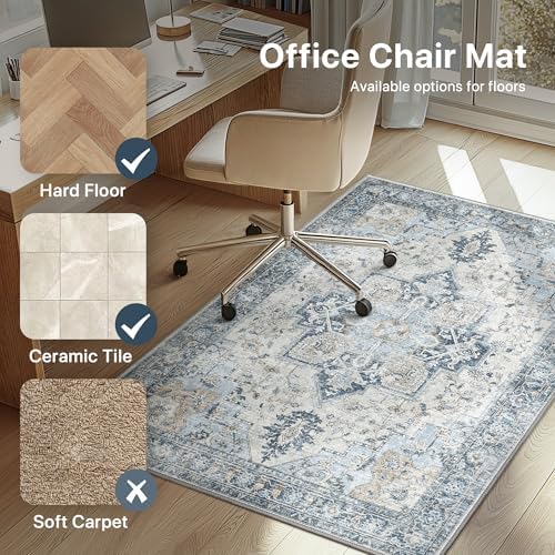 36"x60" Office Chair Mat for Hardwood Floor, Non-Slip Washable Blue - Image 3