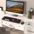 Retro Wireless Keyboard and Mouse Combo with Wrist Rest (Claret-Red) - Image 2