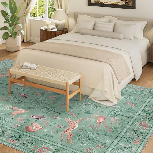 DUKINO 5x7 Area Rugs, Washable Animal Rug for Living Room Non Slip, Teal - Image 3