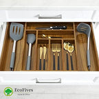 Luxury Acacia Kitchen Drawer Organizer - Silverware Organizer - Utensil Holder and Cutlery Tray with Grooved Drawer Dividers for Flatware and Kitchen Utensils (8 Slot), 17*12.4*2 inch - Image 4