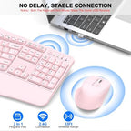 Wireless Keyboard and Mouse Combo, 2.4G Ergonomic Wave Keys(Light Pink) - Image 5