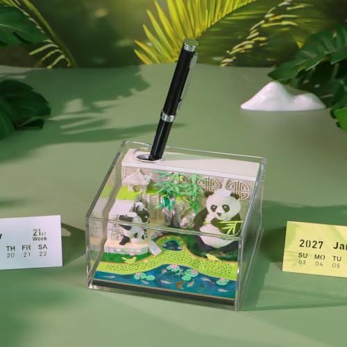3D Memo Pad Time Piece Calendar 2027, 3D Tear-Off Art Desk Calendar 2027, Creative 3D Memo Pad Paper Art Tree House DIY Paper Carving Decoration (Panda Garden) - Image 3