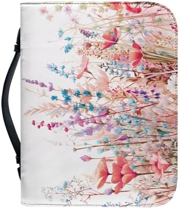 Pink Flower Bible Bags for Women Girls, PU Leather Bible Carrying Case Lightweight Bible Protective with Handle Bookmark Church Bag - Image 2